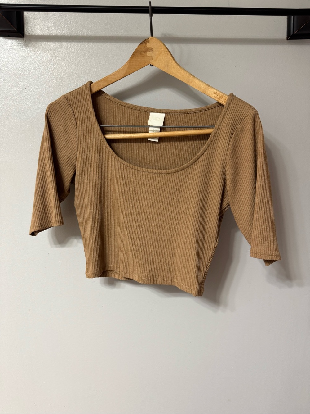 H&M Ribbed Scoop-Neck Crop Top Tan XS
